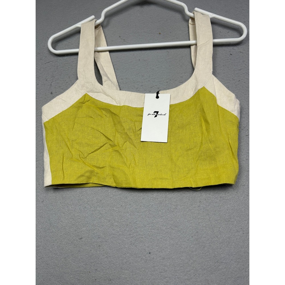 7 For All Mankind Crop Top Linen Rayon Lime Green Cream Medium Womens
